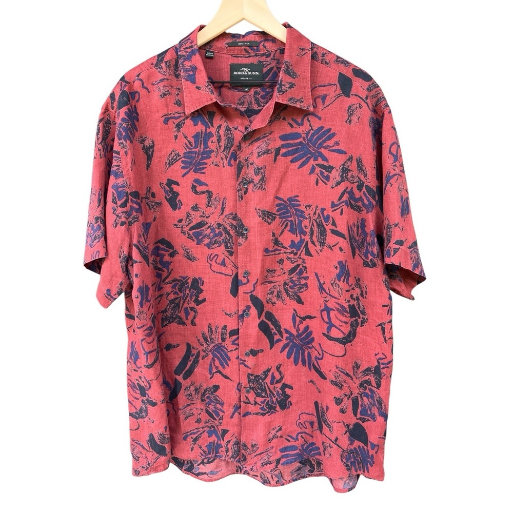 Rodd & Gunn Malvern Hill Linen Hawaiian Shirt Mens‎ 2XL Red Blue Floral Luxury